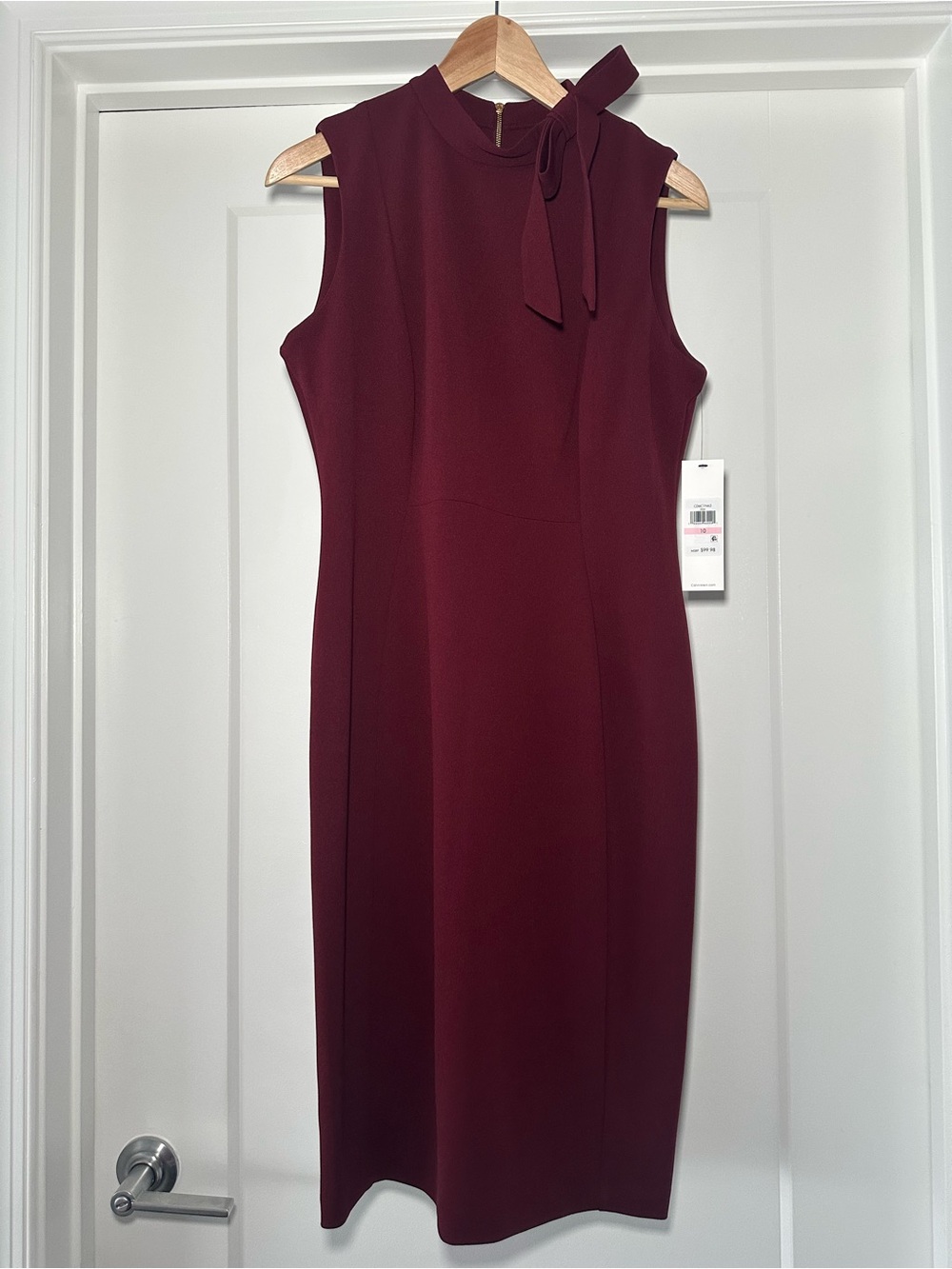 ❤️🤎 NWT! Maroon CALVIN KLEIN Sleeveless Tie Neck Dress - Size 14 - Picture 4 of 10